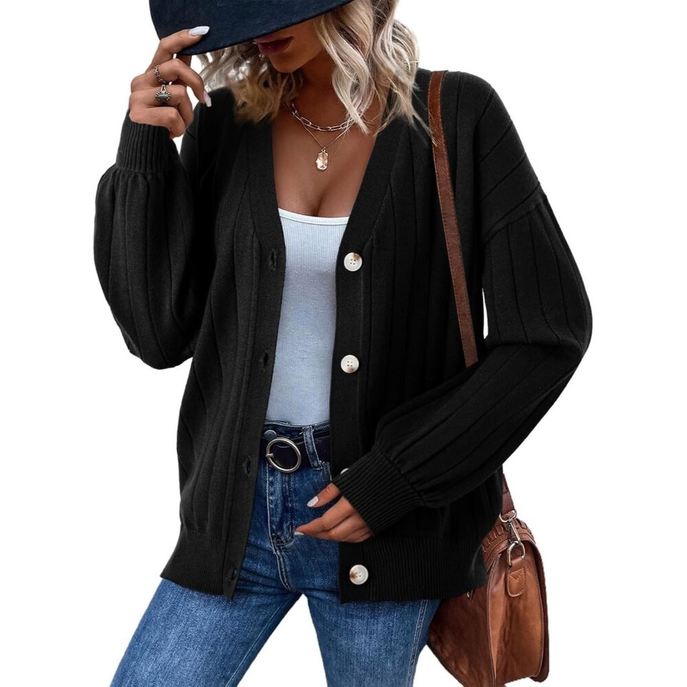 Versatile Black Button Down Cardigan - Cozy Layer… - image 1